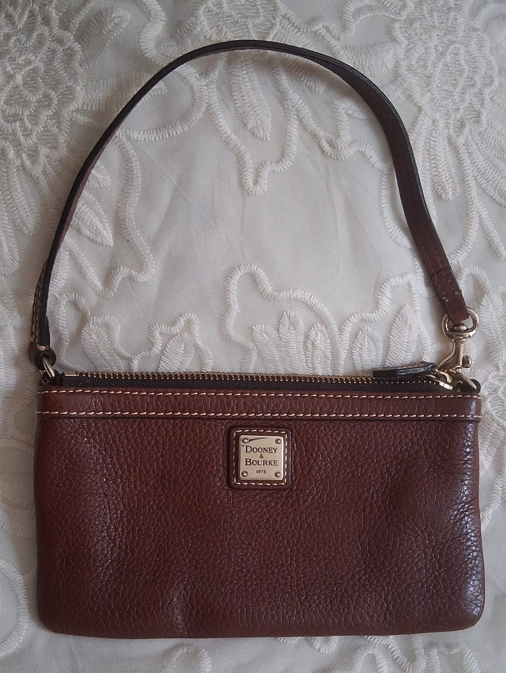 Dooney & Bourke Brown Leather Wristlet Clutch with Gold Hardware